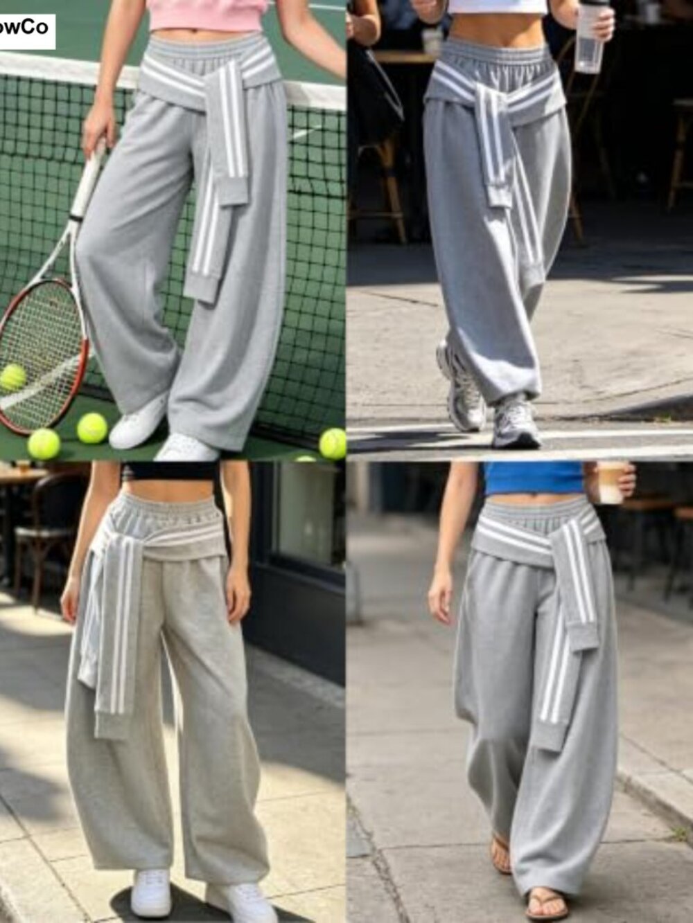 Women's Wide Leg Sweatpants High Waisted Barrel Baggy Tie Waist Cotton Blend - Picture 3 of 6
